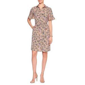 Banana Republic Tan Floral Button Front Ruffle Sleeve Shirt Dress